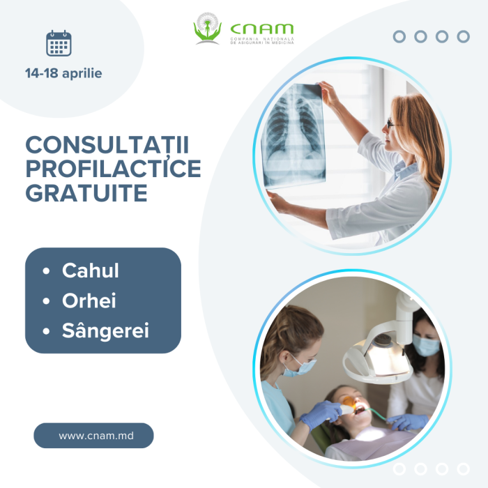 Consultații profilactice gratuite în raioanele Cahul, Orhei și Sângerei