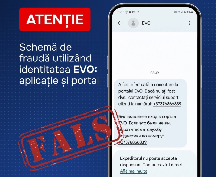 O nouă tentativă de fraudă prin mesaje care utilizează identitatea EVO