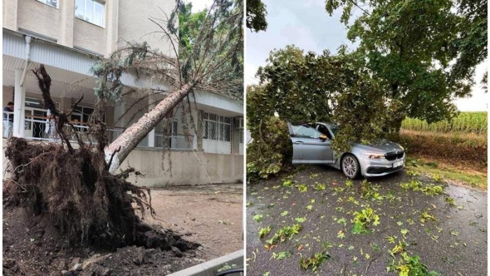 Acoperișuri smulse, copaci prăbușiți peste clădiri și mașini și drumuri blocate: Furtuna de aseară a pus pe alertă salvatorii în mai multe localități